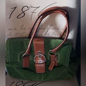 Suede leather coach bag green